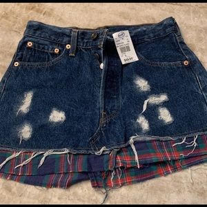 RILEY Girls NEW DISTRESSED Denim & Flannel Skirt Size Large 12